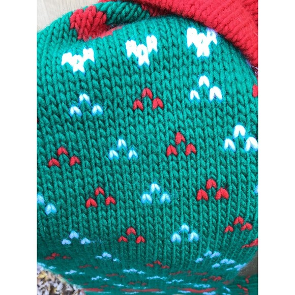 Set of 2 Matching Vintage Knit Christmas Stockings Red White Green Hearts Design - Picture 6 of 8